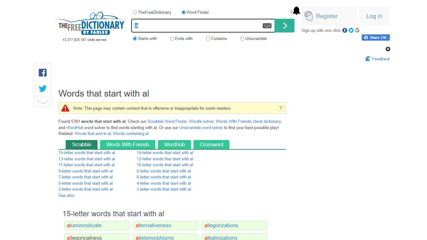 Words that start with al | Words starting with al - TheFreeDictionary.com